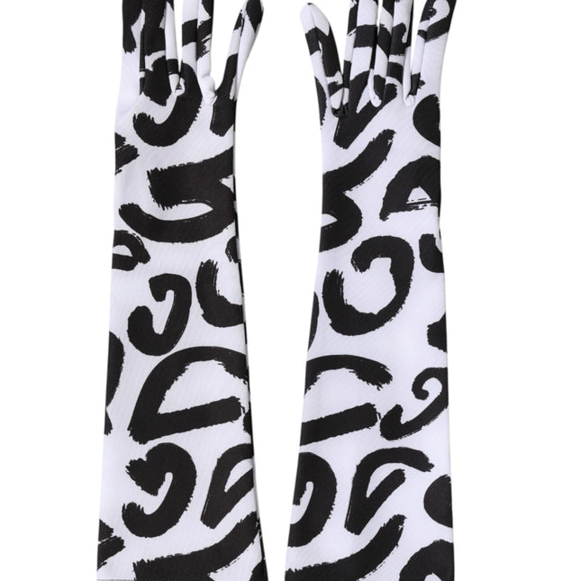 Dolce & Gabbana Black White DG Logo Elbow Length Mitten Gloves