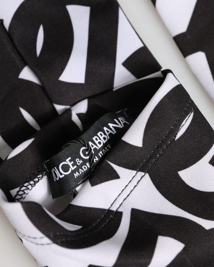 Dolce & Gabbana Black White DG Logo Elbow Length Mitten Gloves