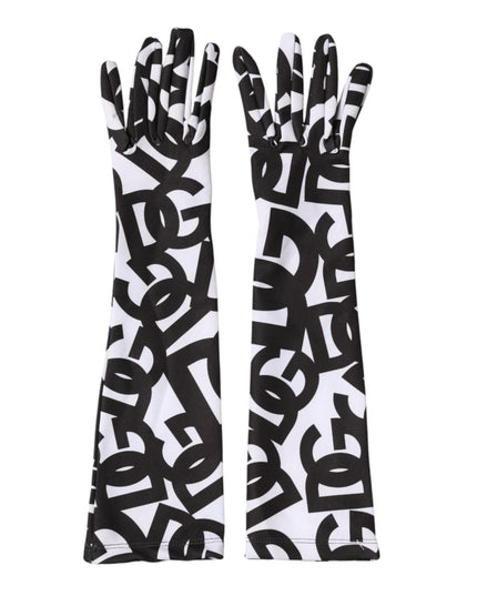 Dolce & Gabbana Black White DG Logo Elbow Length Mitten Gloves