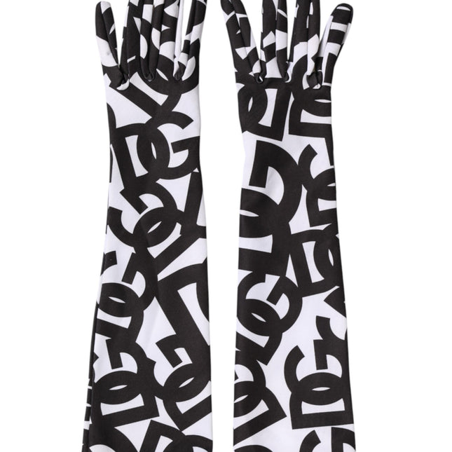 Dolce & Gabbana Black White DG Logo Elbow Length Mitten Gloves