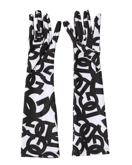 Dolce & Gabbana Black White DG Logo Elbow Length Mitten Gloves
