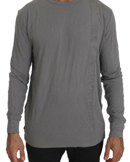 Scervino Street Cotton Gray Round Neck Pullover Top Sweater