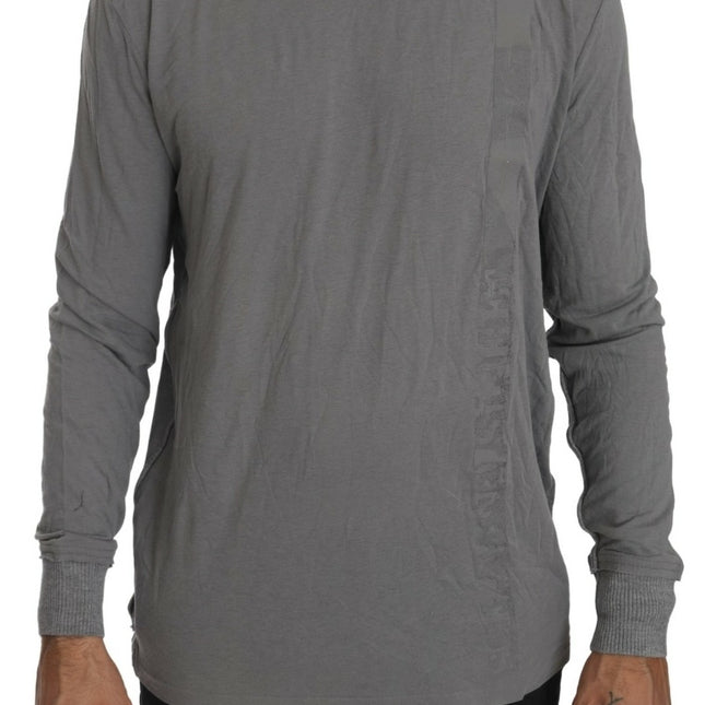 Scervino Street Cotton Gray Round Neck Pullover Top Sweater