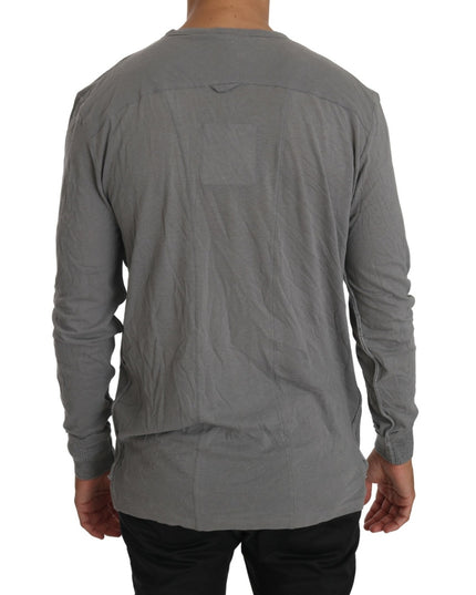 Scervino Street Cotton Gray Round Neck Pullover Top Sweater