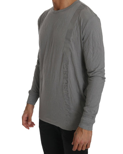 Scervino Street Cotton Gray Round Neck Pullover Top Sweater