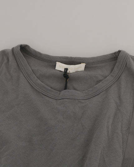 Scervino Street Cotton Gray Round Neck Pullover Top Sweater