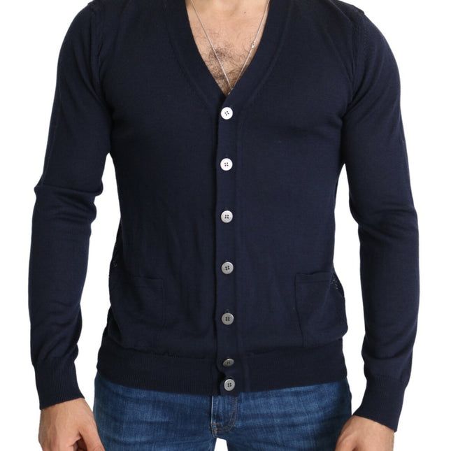 Karl Lagerfeld Wool Blue Full Button Cardigan Mens Top Sweater