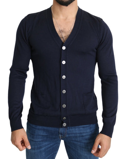 Karl Lagerfeld Wool Blue Full Button Cardigan Mens Top Sweater