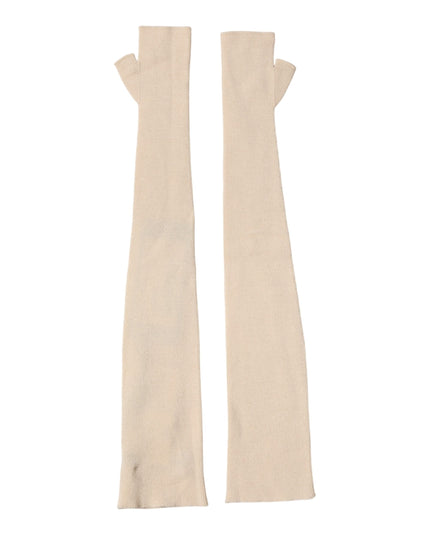 Dolce & Gabbana Beige Wool Fingerless Elbow Length Women Gloves
