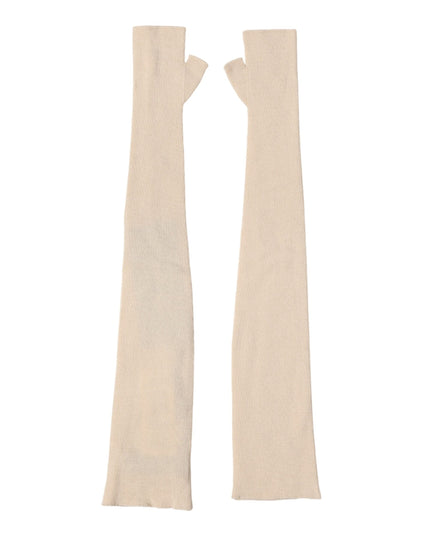 Dolce & Gabbana Beige Wool Fingerless Elbow Length Women Gloves