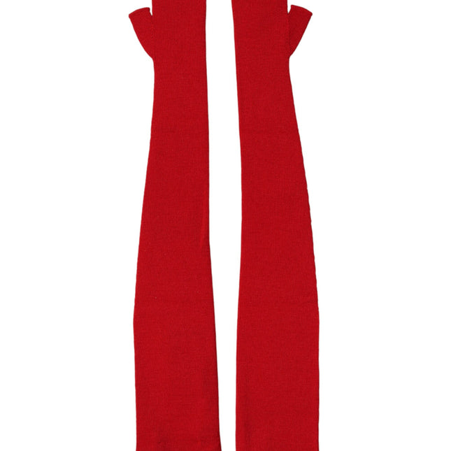 Dolce & Gabbana Red Wool Knitted Fingerless Elbow One Length Gloves