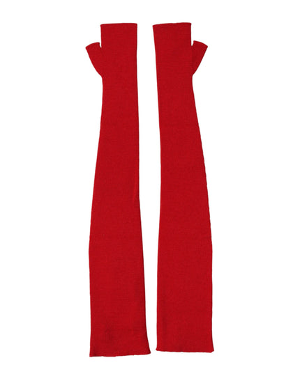 Dolce & Gabbana Red Wool Knitted Fingerless Elbow One Length Gloves