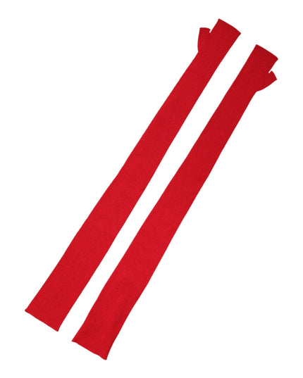 Dolce & Gabbana Red Wool Fingerless Elbow Length Mitten Gloves