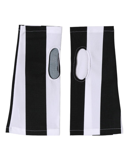 Dolce & Gabbana Black White Nylon Fingerless Wrist Length Gloves