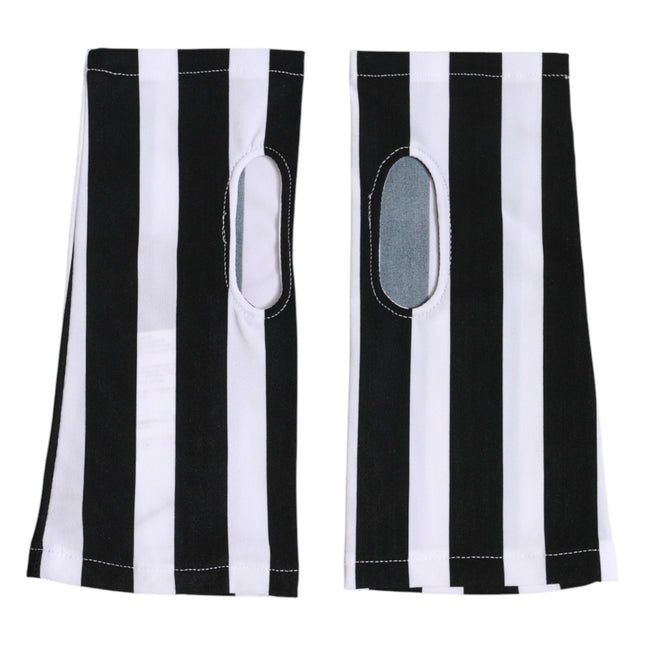 Dolce & Gabbana Black White Nylon Fingerless Wrist Length Gloves