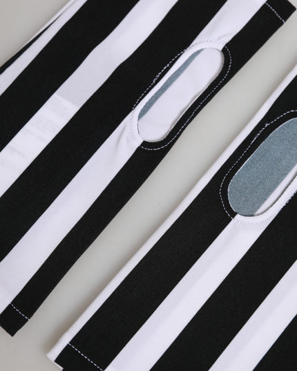 Dolce & Gabbana Black White Nylon Fingerless Wrist Length Gloves