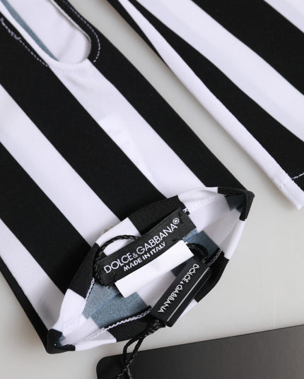 Dolce & Gabbana Black White Nylon Fingerless Wrist Length Gloves