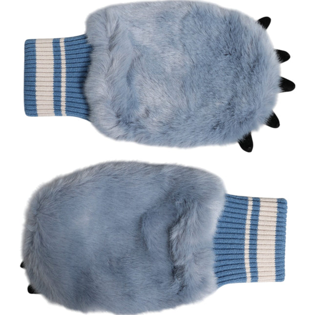Dolce & Gabbana Blue Acrylic Knitted Fur Wrist Mitten Gloves