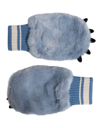 Dolce & Gabbana Blue Acrylic Knitted Fur Wrist Mitten Gloves