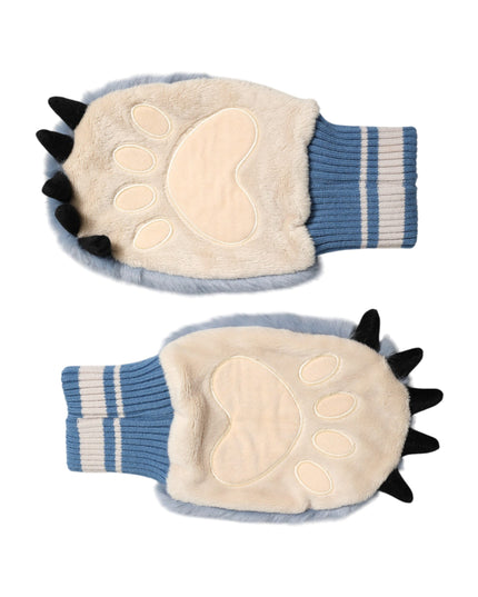 Dolce & Gabbana Blue Acrylic Knitted Fur Wrist Mitten Gloves