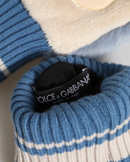 Dolce & Gabbana Blue Acrylic Knitted Fur Wrist Mitten Gloves
