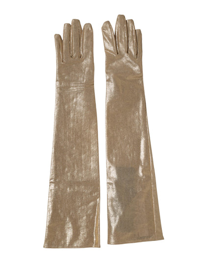 Dolce & Gabbana Beige Nylon Long Elbow Length Mitten Gloves