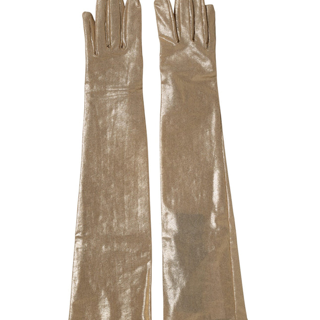 Dolce & Gabbana Beige Nylon Long Elbow Length Mitten Gloves