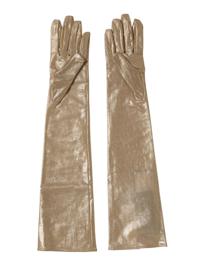 Dolce & Gabbana Beige Nylon Long Elbow Length Mitten Gloves