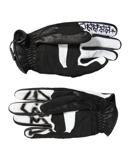 Dolce & Gabbana Gloves Black White Crystal Wrist Length Mitten  Gloves