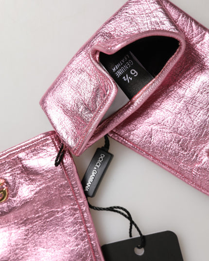 Dolce & Gabbana Pink Leather DG Logo Wrist Length Mitten Gloves