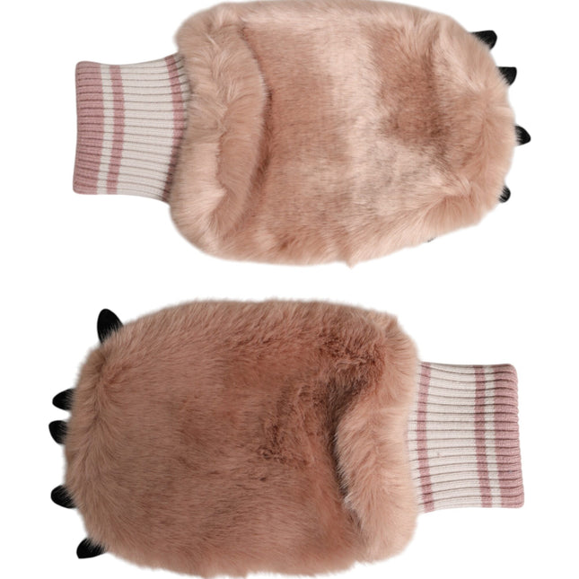 Dolce & Gabbana Brown Acrylic Knitted Fur Wrist Mitten Gloves