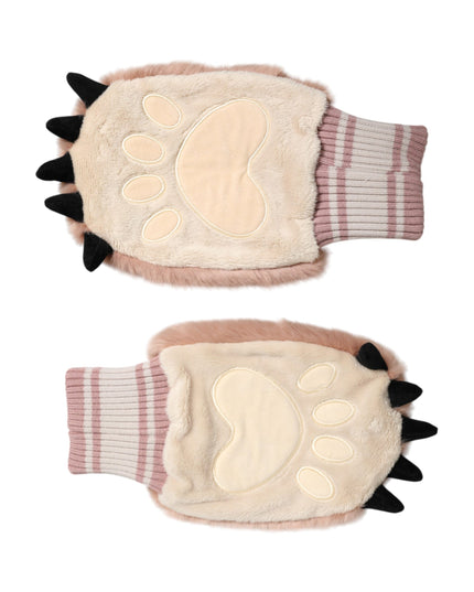 Dolce & Gabbana Brown Acrylic Knitted Fur Wrist Mitten Gloves