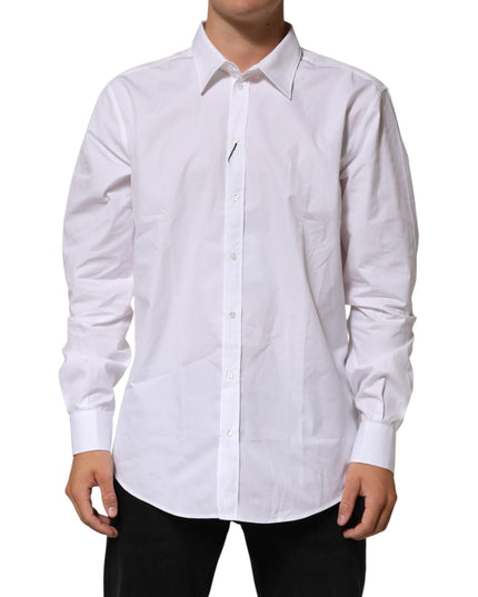 Dolce & Gabbana White Cotton Collared Long Sleeve Men Dress Shirt