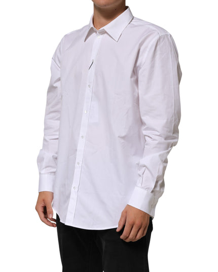 Dolce & Gabbana White Cotton Collared Long Sleeve Men Dress Shirt