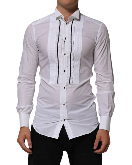 Dolce & Gabbana White Cotton Collared Long Sleeve GOLD Dress  Shirt