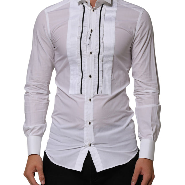 Dolce & Gabbana White Cotton Collared Long Sleeve GOLD Dress  Shirt