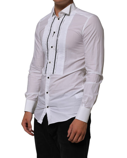 Dolce & Gabbana White Cotton Collared Long Sleeve GOLD Dress  Shirt