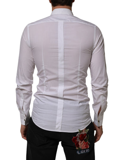 Dolce & Gabbana White Cotton Collared Long Sleeve GOLD Dress  Shirt