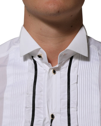 Dolce & Gabbana White Cotton Collared Long Sleeve GOLD Dress  Shirt