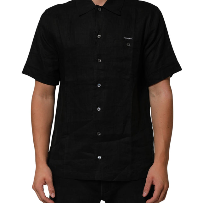 Carhartt Wip Black Linen Collared Short Sleeve Polo Shirt