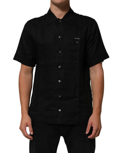 Carhartt Wip Black Linen Collared Short Sleeve Polo Shirt