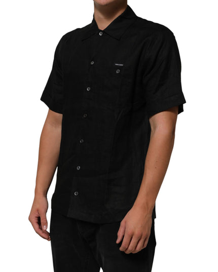 Carhartt Wip Black Linen Collared Short Sleeve Polo Shirt