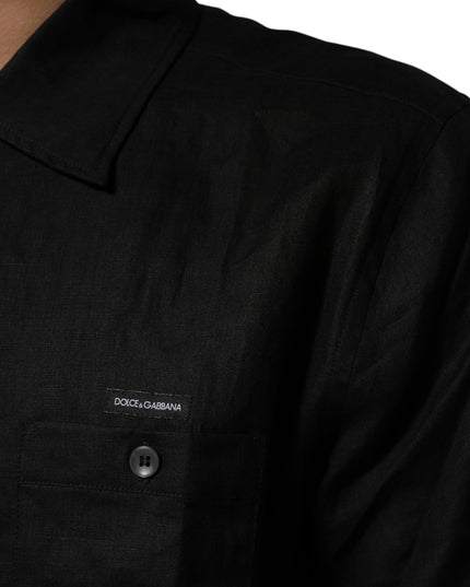 Carhartt Wip Black Linen Collared Short Sleeve Polo Shirt