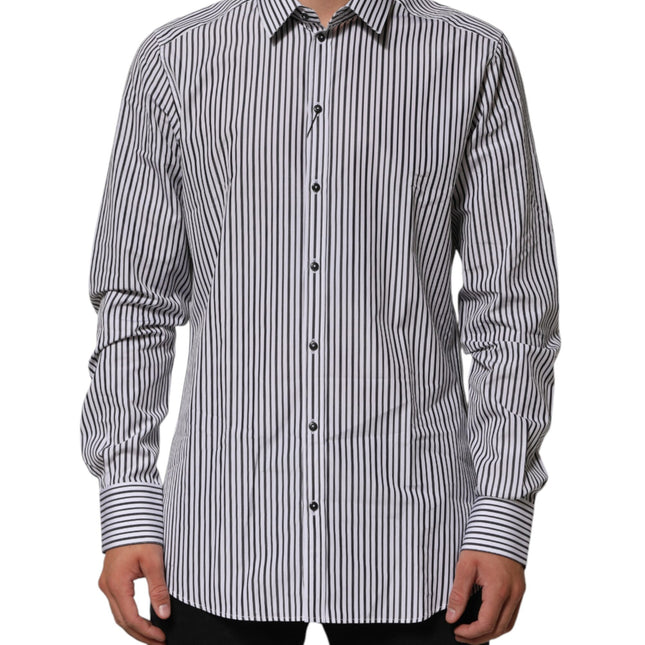 Dolce & Gabbana Black White Stripes Men GOLD Dress Shirt