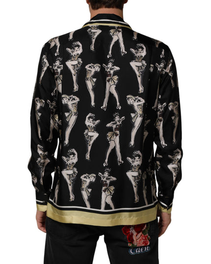 Dolce & Gabbana Black Silk Pin Up Printed Button Down Shirt