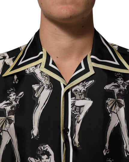 Dolce & Gabbana Black Silk Pin Up Printed Button Down Shirt