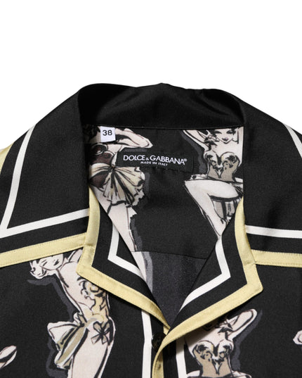 Dolce & Gabbana Black Silk Pin Up Printed Button Down Shirt