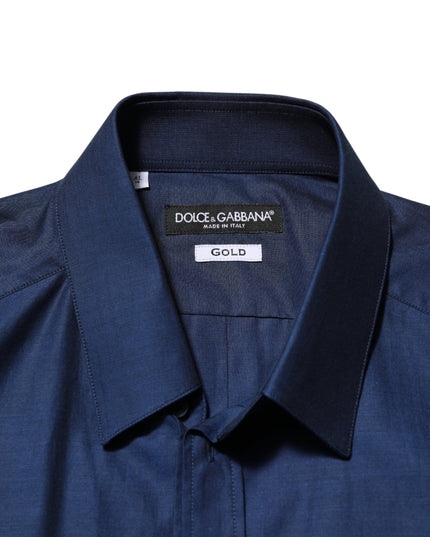Dolce & Gabbana Blue Cotton Collared Men GOLD Dress Shirt