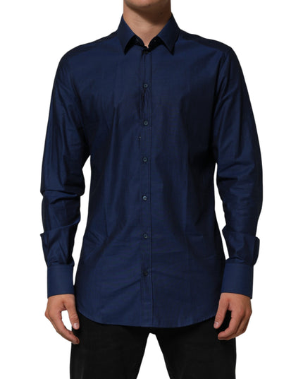 Dolce & Gabbana Blue Cotton Collared Men GOLD Dress Shirt