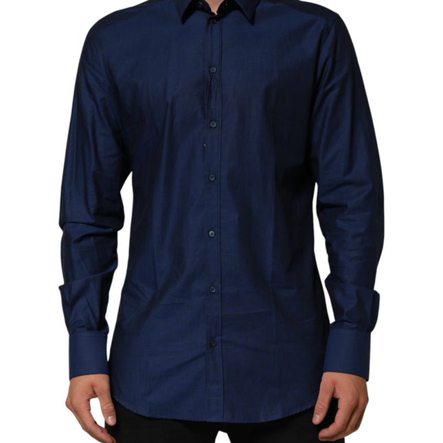 Dolce & Gabbana Blue Cotton Collared Men GOLD Dress Shirt